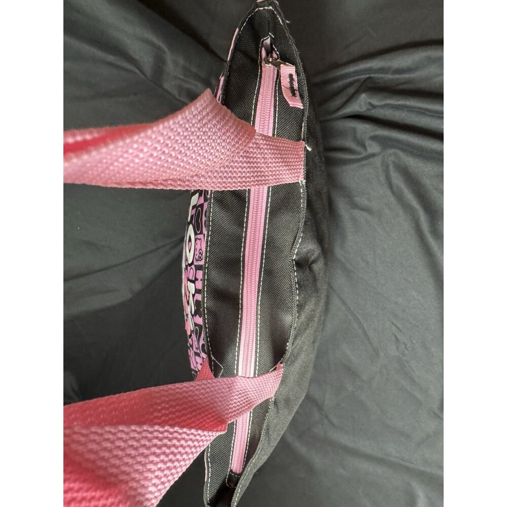 2012 Sanrio Hello Kitty Pink Black Checkered HK Hearts Tote Bag - Kawaii Embroid - Picture 9 of 11